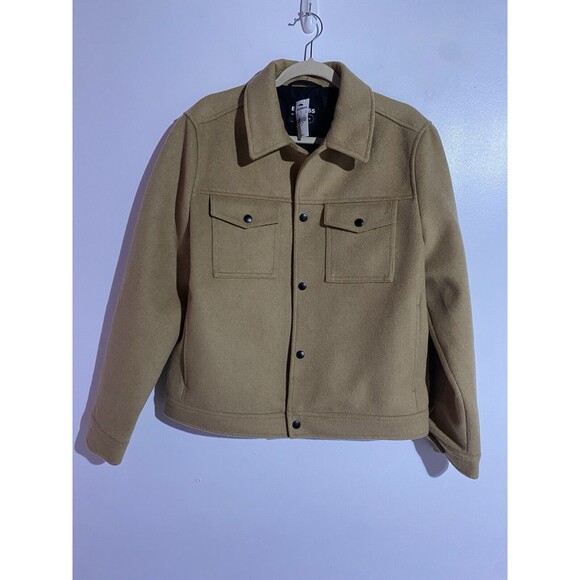 Express Coat Mens Medium Tan Wool Blend Water Resistant Minimalist *Runs Small* - Picture 1 of 7